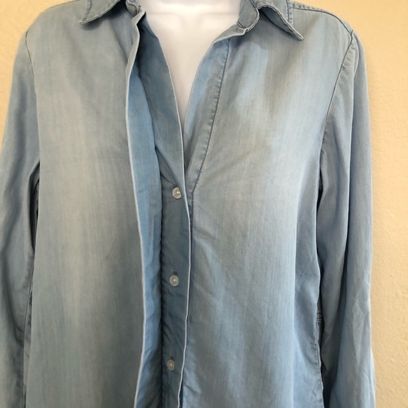 Sam Edelman Split Back Roll Up Sleeves Chambray Shirt Size Medium - Picture 12 of 16